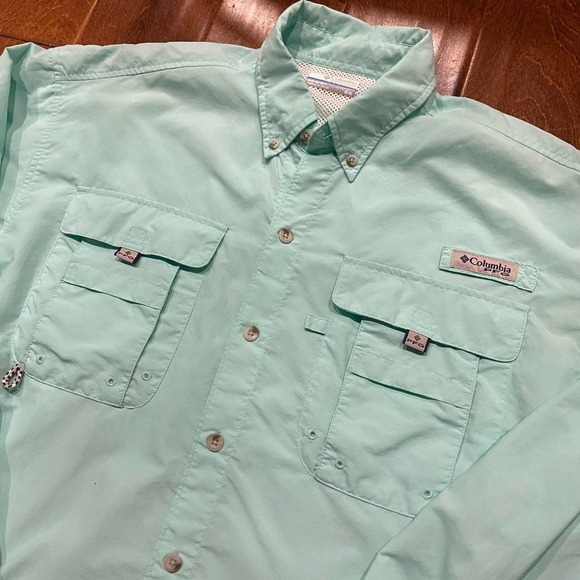 Columbia PFG Teal Green Fishing Outdoor Button Down Shirt Men's Size M - Picture 3 of 8